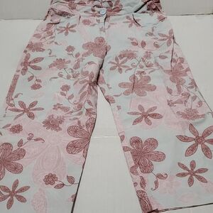 IQ & Co Retro Y2K Pink Floral Summer Cropped Pants M